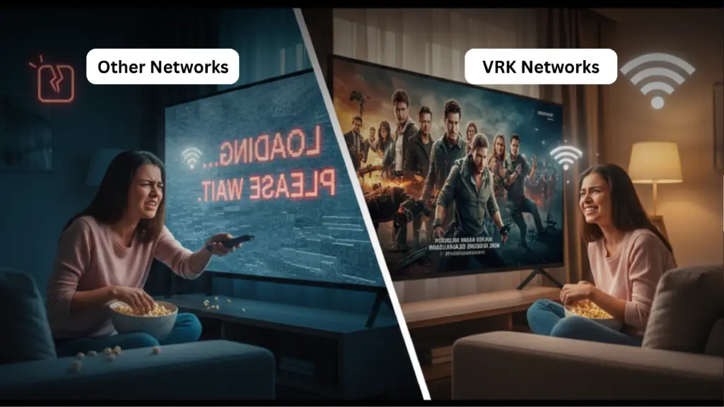 Buffering on other networks vs smooth streaming with VRK Networks.

